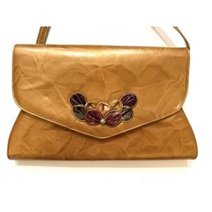 Vintage 70s Adrienne Tan Applique Clutch Boho Spain Grandmacore